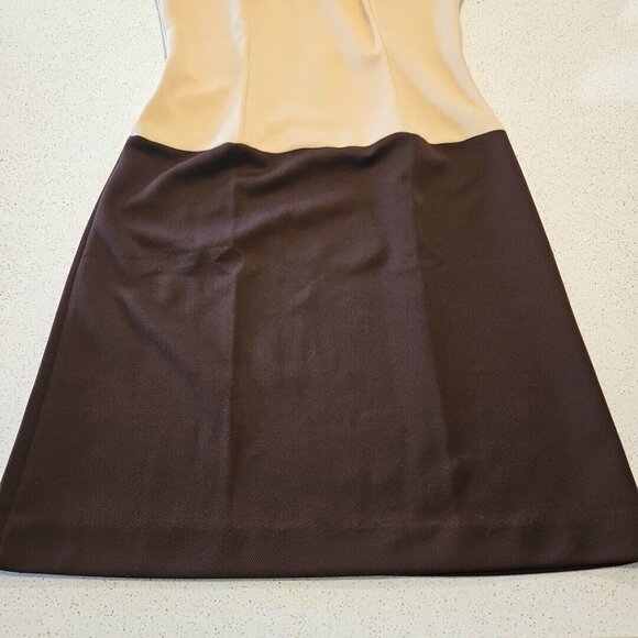 Vtg Hob Nobber Sheath Dress Womens S Brown Beige 60s Mod Double Knit Stretch - Picture 6 of 13
